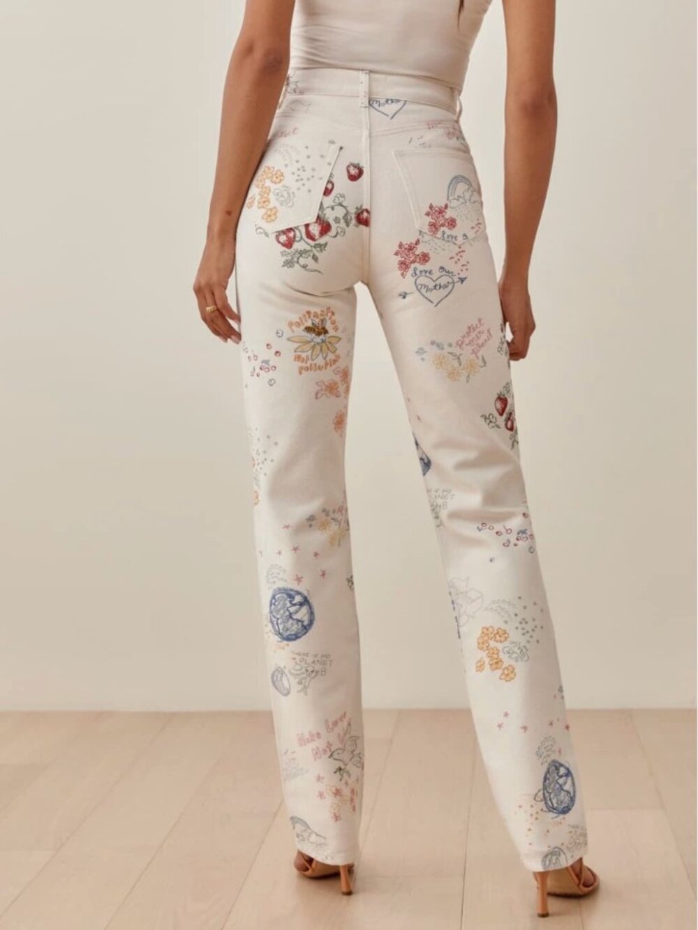 Reformation Cynthia Doodle High Rise Straight Long Jeans Womens 27
